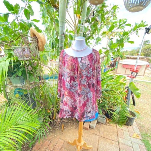 Sarah Michelle size 3X red floor sheer cute accent bar on neckline 37 inches - Picture 5 of 8